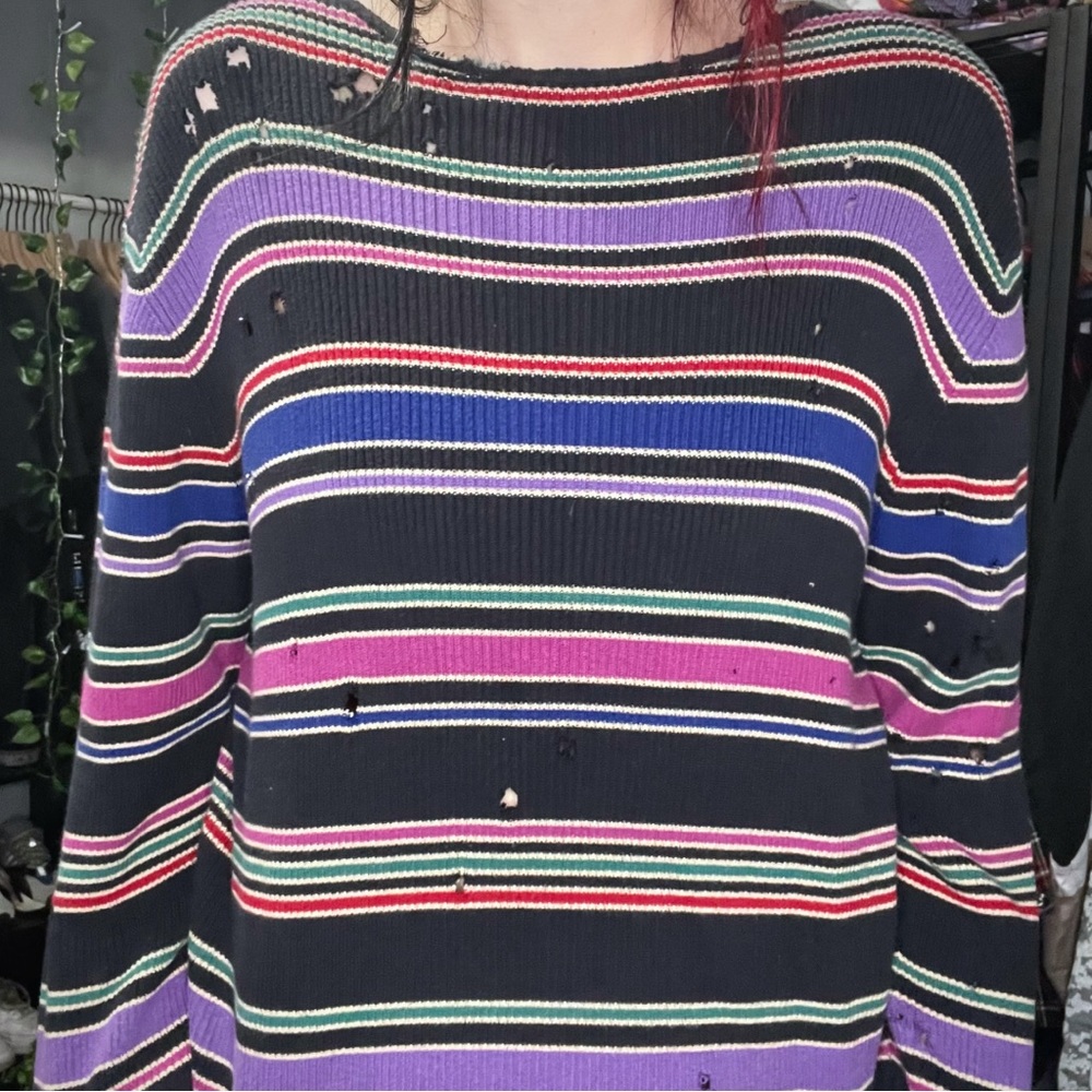 Karen Scott Vintage Style Distressed Stripe Sweater
